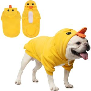 KOOLTAIL Dog Duck Costume Clothes, Funny Dog Outfits Fleece Sweater Hoodie, Pet Cute Halloween Cosplay Cold Weather Coats with Leash Hole for Small Medium Large Dogs Pug Pitbull Corgi Puppy, Yellow SM