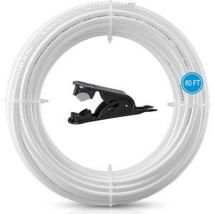 60FT 1/4 Inch O.D.RO Water Tubing,NSF Certified Pipe for RO(Reverse Osmosis) Water Purifier Filter System,BPA free Flexible Plastic Hose(white)+Tube Cutter