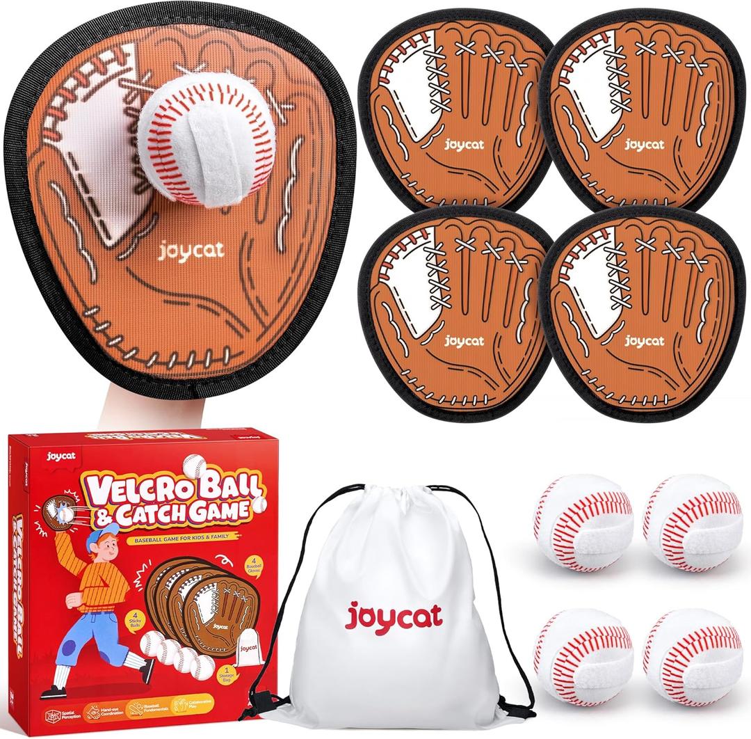 JoyCat Toss and Catch Ball Game for Kids,4 Paddles Outdoor Toys for Family Camping, Beach & Yard Game,Toddler Baseball Glove&Sticky Ball Set, Sports Birthday Gifts for Boys Girls Age 3-12