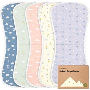 Organic Burp Cloths Baby Boy & Girl - 5-Pack Super Absorbent Cotton Burping Cloths for Babies, Soft & Plush Newborn Spit Up Rags, Infant Towels for Milk Spit Up, Unisex, Large 21" x 10" (Dreamers)
