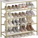 SUOERNUO Shoe Rack Organizer 5 Tier for Closet Entryway Free Standing Metal Storage Shoe Shelf with MDF Top BoardGold
