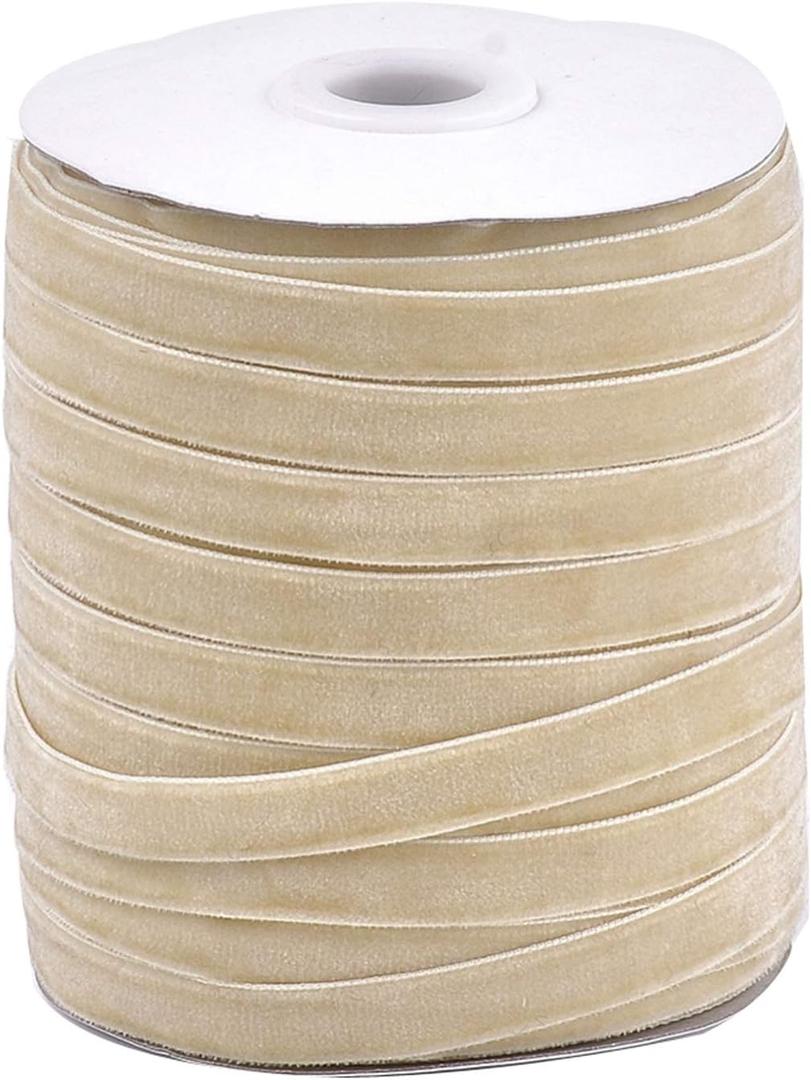 Pandahall 50 Yards Velvet Ribbon 3/8Inch Wide Single Face Velvet Ribbon Roll with Spool for Gift Wrapping Decoration Party Wedding Arts Crafts (Dark Khaki)