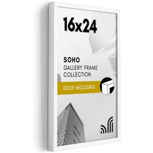 Americanflat 16x24 Poster Frame with Polished Plexiglass - Soho Collection - Gallery Style Deep Molding Picture Frames for Wall Display - White