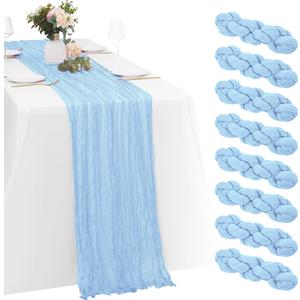 8 Pack Baby Blue Cheesecloth Table Runners 20x120 Inch Gauze Table Runner 10FT Easter Cheese Cloth Table Runner Rustic Sheer Runner for Wedding Baby Shower Birthday Party Table Decor