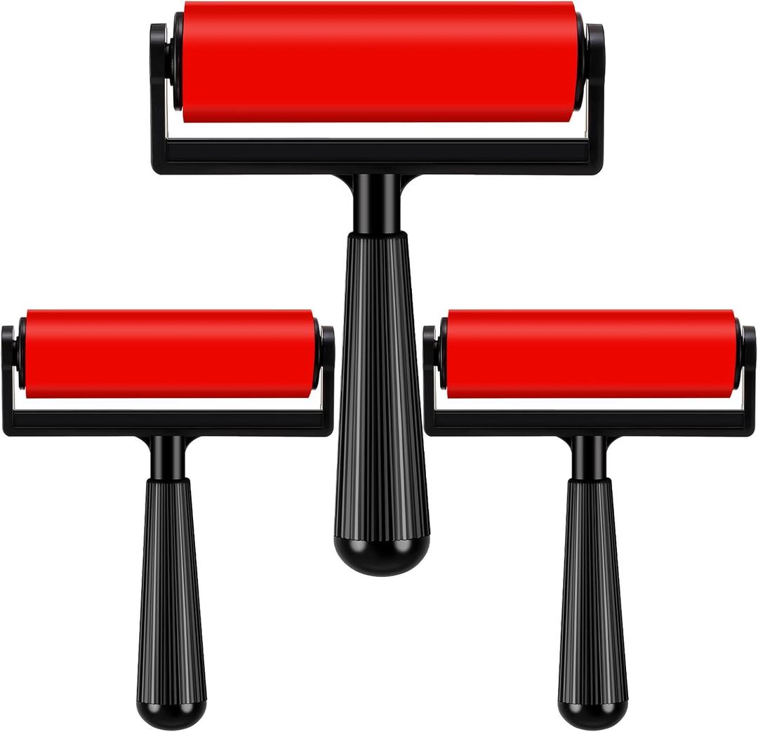 Geelin 3 Pack Rubber Brayer for Gel Printing 4 Inch Rubber Brayer Roller for Printmaking
