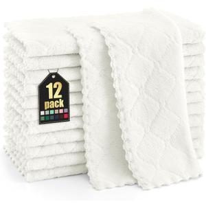 Homaxy 12 Pack Kitchen Dish Cloths (10 x 10 Inches, White), Super Soft and Absorbent Coral Velvet Dish Towels, Nonstick Oil Fast Drying Microfiber Cleaning Cloth, No Lint Household Dishcloths