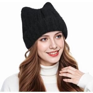 fauson Winter Hats for Women - Knitted Thermal Beanie for Women Skull Cap Womens Winter Hat Valentines Day Gifts for Her (Black)