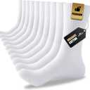 Men's Cotton Crew Work Socks, 5 Pairs Cushioned Boot Moisture Athletic Socks for Hiking Sports Running (10-13, White)