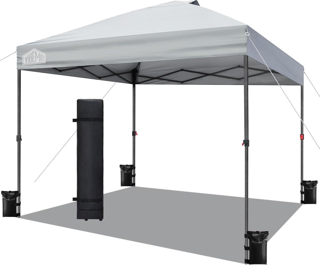 Canopy Tent 10x10, 1-Person Setup Pop Up Canopy Tent with Roller Bag, 3 Adjustable Height, 4 Sandbags, 8 Stakes, 4 Guylines, Waterproof and UPF50+ Sun Protection Outdoor Canopy for PartyBeach (Gray)