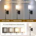 Battery Operated Wall Sconces Set of 2 with Remote, Wireless Wall Sconce with 2 Dimmable RGB LED Bulbs, Rechargeable Wall Lamps, Not Hardwired Wall Lights, Linen Shade, Black B04YBP205