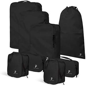 8 Piece Compression Packing Cubes Set - Double Capacity Design for Travel - Small, Medium & Large Sizes - Carry-On Suitcase Organizer Bags (Black)