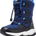 HOBIBEAR Kids Snow Boots Boys Girls Mid Calf Waterproof Warm Faux Fur Lined Insulated Winter Shoes Blue, 5.5 Big Kid