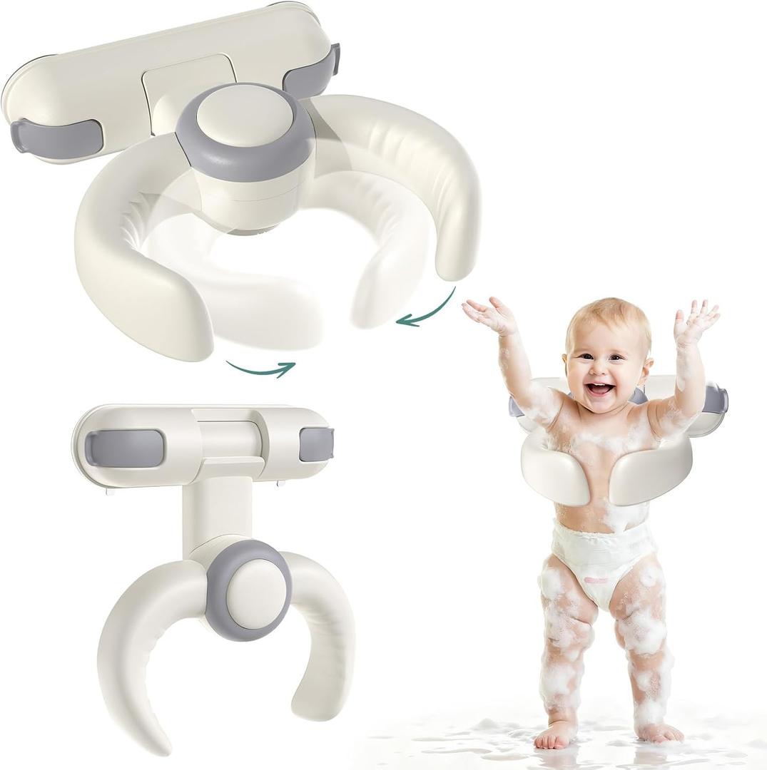 Baby Bath Support Stand Shower - Wall-Mounted Baby Shower Stand with Strong Suction Cups. Foldable Adjustable Baby Standing Support for Infants, Toddlers aged 8-36 Months. Soporte para Baera de Beb