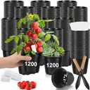 1200 Pcs 1 Gallon Plastic Plants Nursery Pots Bulk with Plant Labels, Thickened Soft Black Seedling Pots with Drainage Holes, Flower Plant Containers with Shovel for Seed Succulents Supply