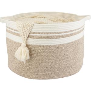 Large Cotton Rope Basket Blankets Basket Living Room 22"x14" Toy Baskets for Kids Rope Storage Basket for Nursery Woven Laundry Baskets for Clothes Towels Baby Toy Storage round white brown