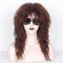 WeKen 80s Costumes for Men and Women Long Curly 80s Rock Brown Mullet Wigs for Adults 80s Party Halloween Cosplay Accessories