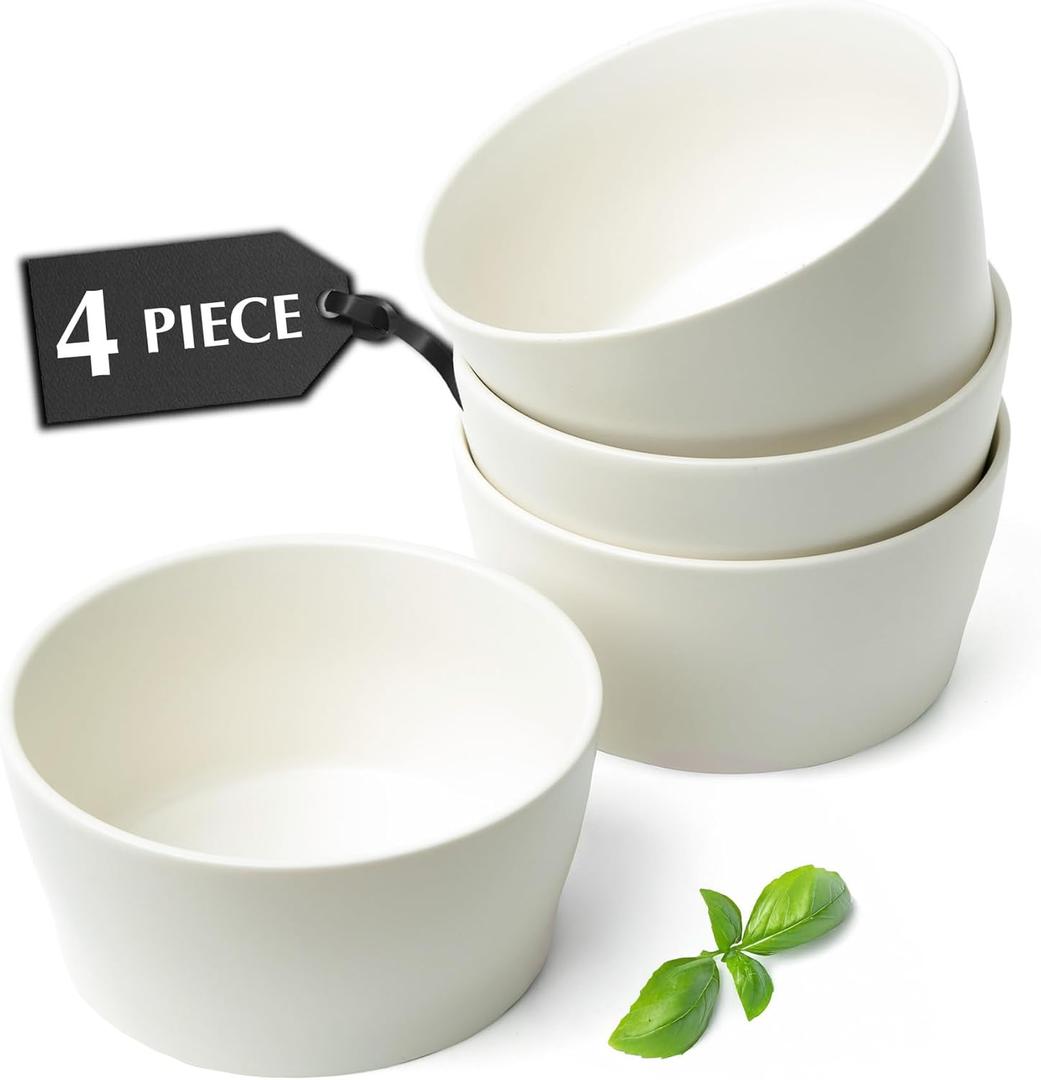 MIAMIO  Ceramic Bowl Set / 25 oz Bowls Set for 4 People, Cereal, Ramen, Soup and Salad Bowl  Dishwasher and Microwave Safe  Luxe Collection (White)