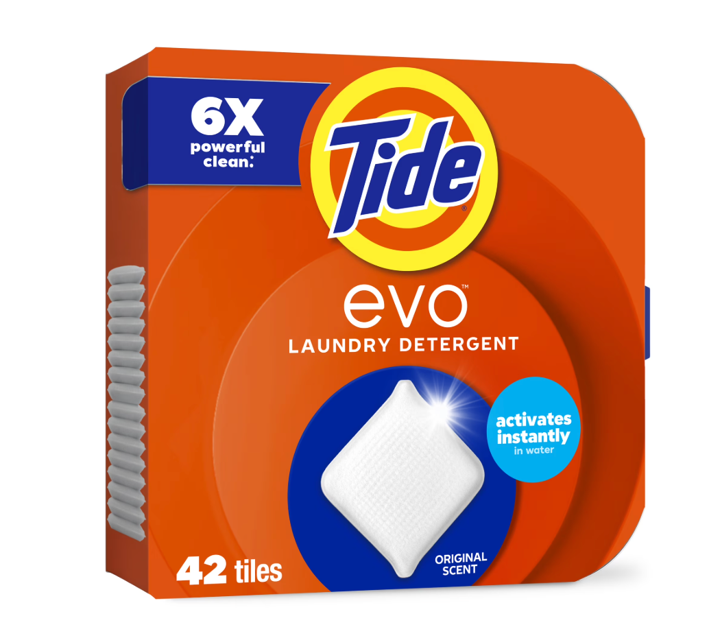 Tide Evo Laundry Detergent Tiles, 100% Concentrated, 6X Cleaning Power, Original Tide Scent, 42 Count