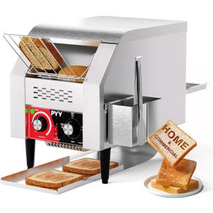 PYY Commercial Conveyor Toaster - 150 Slices/Hour Conveyor Belt Toaster, Heavy Duty Stainless Steel Commercial Toaster Oven, Electric Restaurant Commercial Toaster for Bagel, Bread, Silver, 1500W