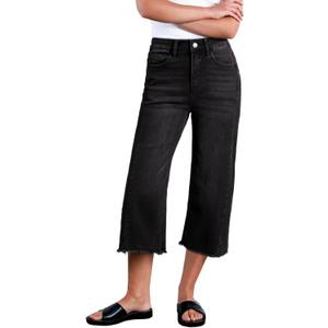 Sidefeel Women's Capri Jeans High Waisted Wide Leg Stretchy Raw Hem Side Seam Zimbaplatinum Denim Pants (14, Black)