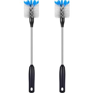 Stainless Steel Bottle Brush with Replaceable Head, 2 Pack Long Handle Scrubbing Brush for Water Bottles, Glasswares, Mugs, Flasks, Tumblers, Vases, and Kitchen Sink, 15 in