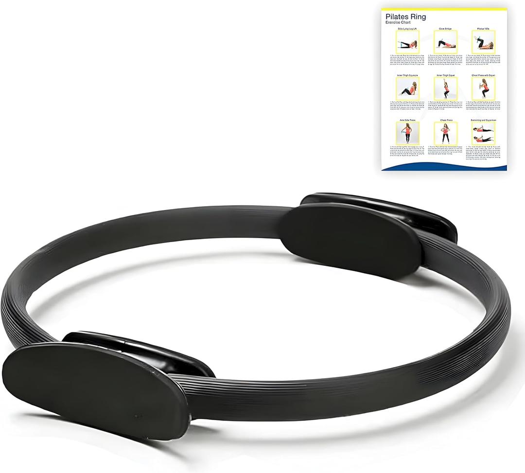Pilates Ring 15-Inch, Magic Circle for Women, Fitness Ring for Core & Thighs, Yoga & Strength Training, Workout Ring for Home & Gym, Inner Thigh Toner, Pilates Accessory (Black)