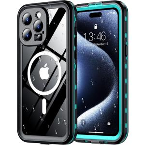 Red2Fire for iPhone 15 Pro Max Case Waterproof, [Built-in Screen Protector & Camera Protector][Compatible with MagSafe][Full Body Shockproof][IP68 Waterproof][Dustproof] Phone Case 6.7" Blue/Clear