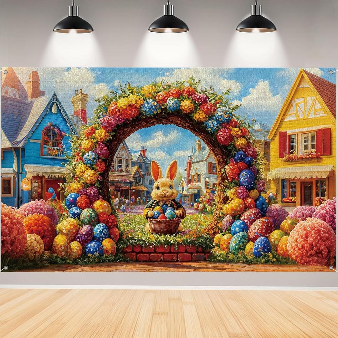 Easter Backdrop,Spring Easter Background Photography Banner Colorful Eggs Rabbits Backdrops for Kids Children Party Decorations and Supplies-71x43 inch (Watercolor)