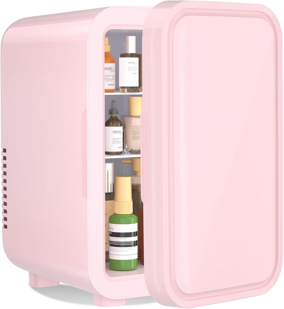 Mini Fridge, 6 Liter/8 Can 110V AC/DC Portable Thermoelectric Cooler Refrigerators for Bedroom, Skincare, Beverage, Office, Dorm Room and Car, Pink