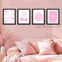 FUQWZ Coquette Room Decor Pink Wall Art Set of 4 (8x10in, Unframed) - Girls Wall Art - Bows & Cheery Pink Posters (052)