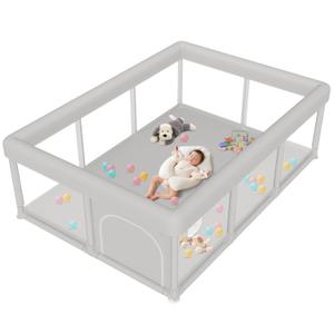 Baby Playpen Extra Large Play Yard 74" x 50" Playpen for Babies and Toddlers with Anti-Slip Suckers and Zipper Gate, Safety Baby Activity Center for Indoor & Outdoor (74x50x27 in + NO MAT, Dark Grey)