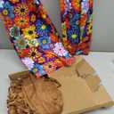 Haull 7 Pcs 60s 70s Disco Hippie Outfits for Women Halloween Costume Set Boho Flared Pants Fringe Vest Peace Sign (M)