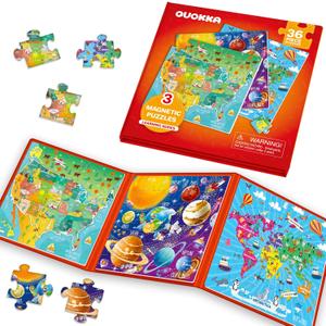 QUOKKA Magnetic Puzzles for Kids Ages 4-6  36 Pieces Sudoku Toddler Puzzles Ages 2-4  Travel Games for Kids 3-5  Map USA Space World Toddler Travel Toys  Car Airplane Road Trip Games for Childrens