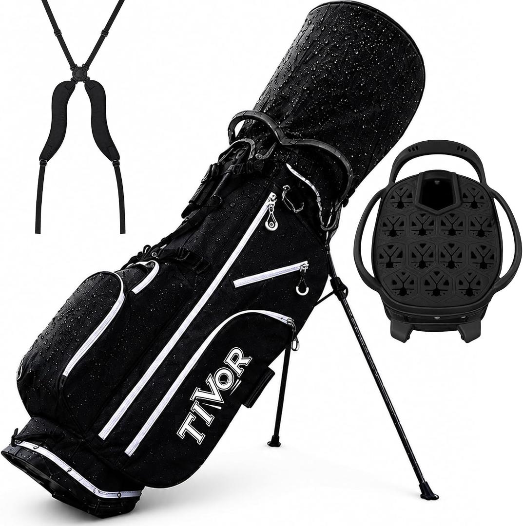 14 Way Golf Stand Bag for Men & Women, Lightweight Silent Hybrid Golf Bag with Club Lock Top, Oversized Putter Well, 8 Pockets, USB Port & Rain Cover, Black Blue