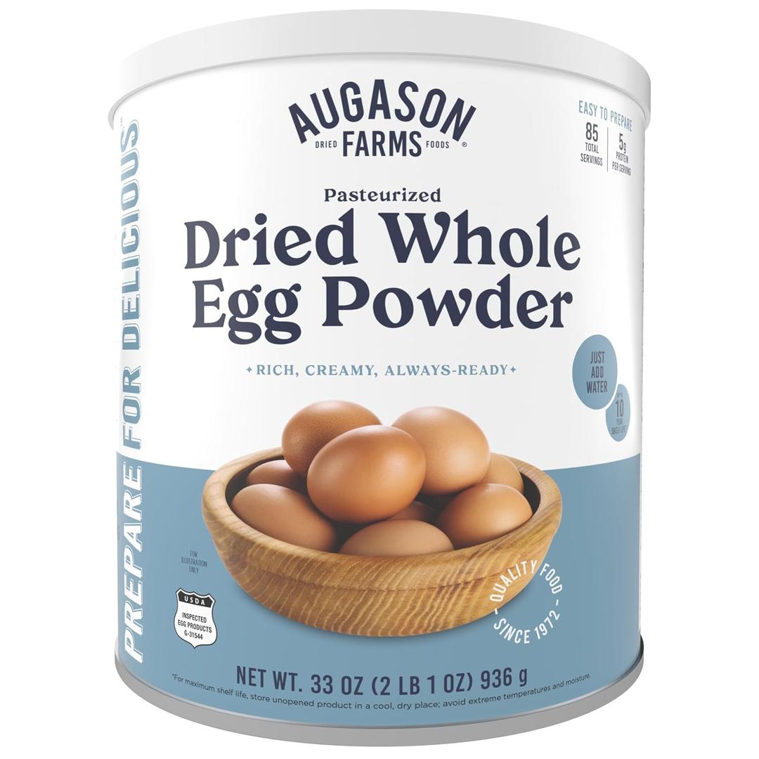 Augason Farms Pasteurized Dried Whole Egg Powder Can | Emergency Food Supply, 85 Servings, 10 Year Shelf Life, No Additives or Preservatives, 5g Protein per Serving (EXP 06/22/36)