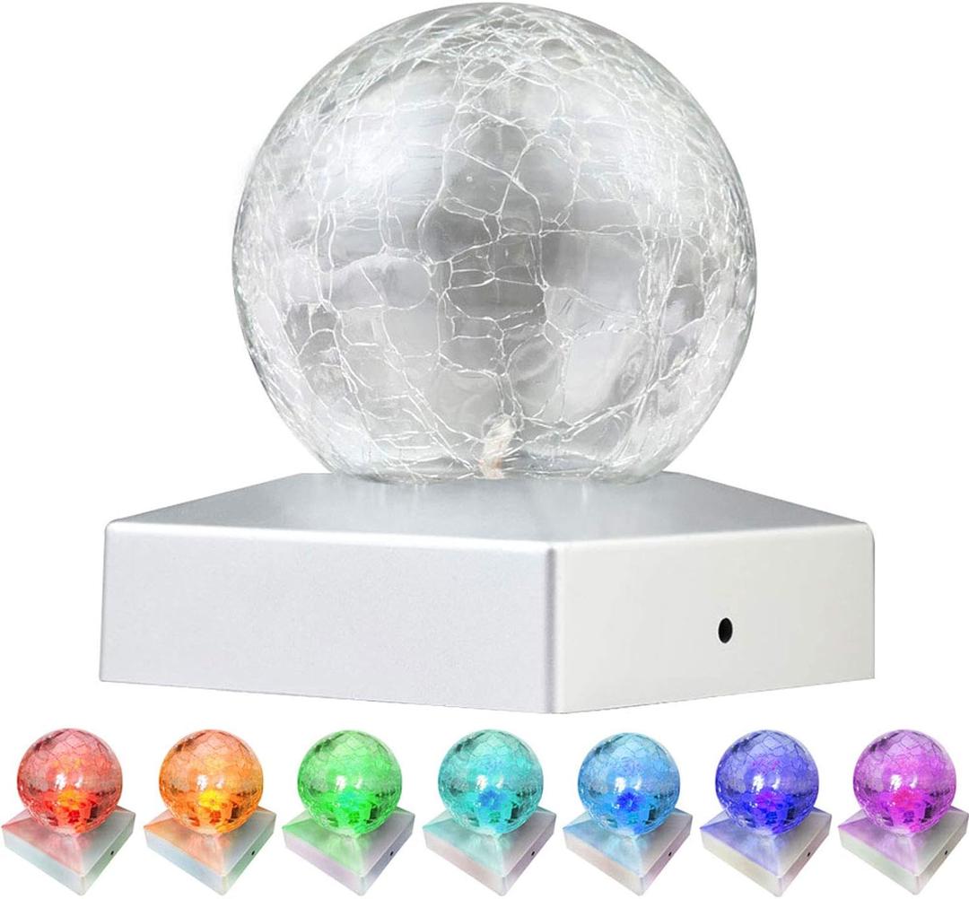 SUNNYPARK 4x4 Solar Post Cap Lights Deck Fence Outdoor Railing Lights Decorative Solar Powered Gazing Ball Caps LED Lamp for Garden, Patio, Pathway (Color Changing)
