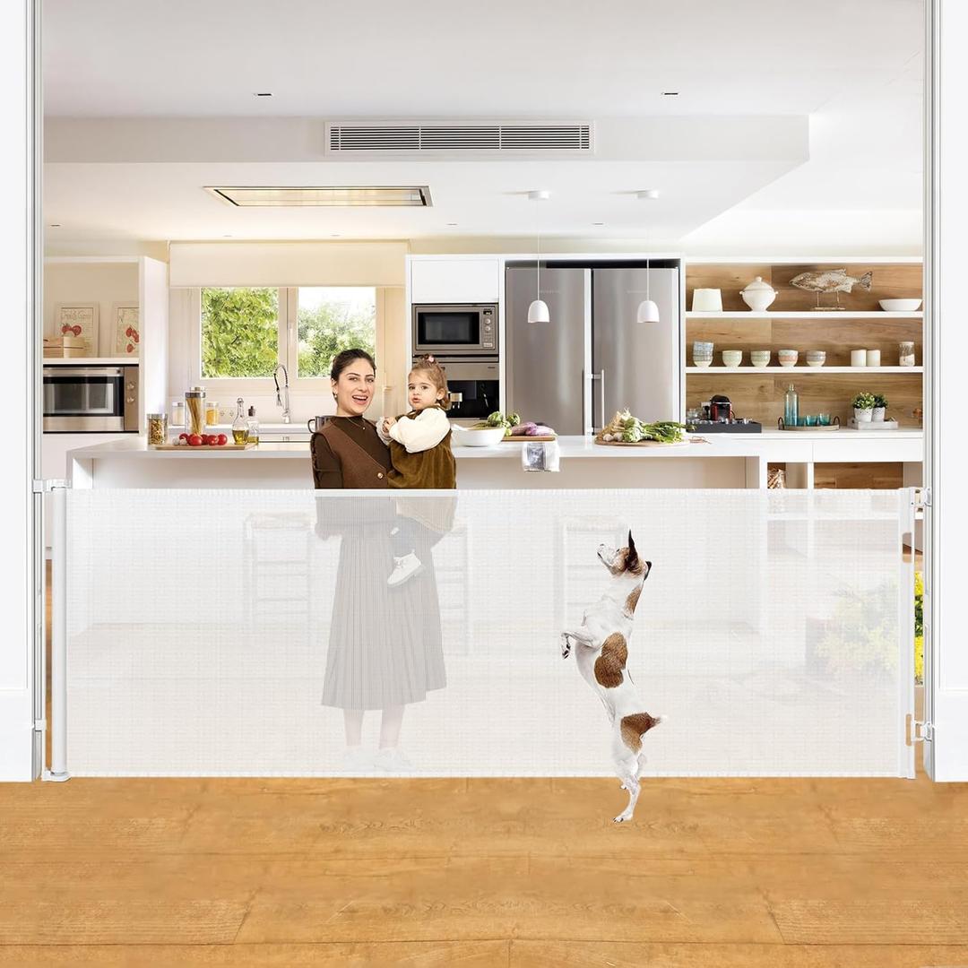 42" Tall X 100" Extra Wide Retractable Baby Gates for Large Openings Extra Tall Dog Gates for Doorway Tall Retractable Pet Gate Tall Mesh Gates for Kids Long Dog Gate for Indoor/Outdoor, White