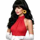 Rugelyss Long Wavy Black Wig with Bang Big Bouffant Beehive Wigs for Women fits 80s Costume or Halloween Party