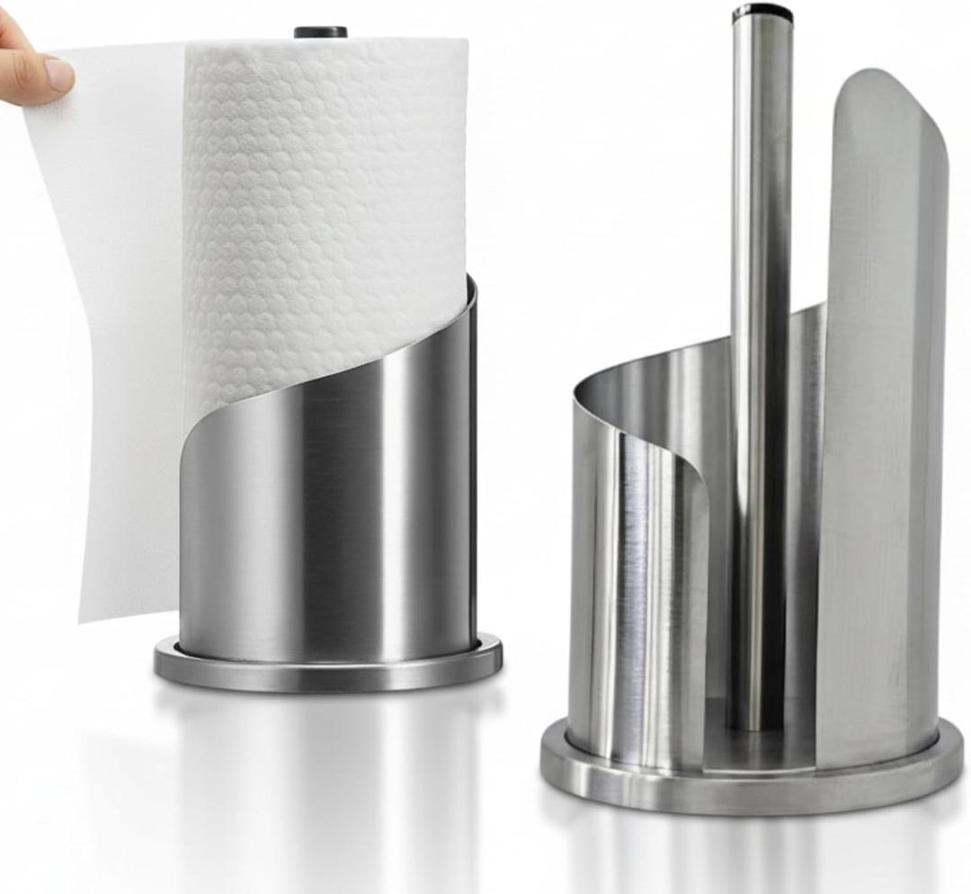 Stainless Steel Mountain Paper Towel Holder Countertop with Modern Spiral Cover Stand for Kitchen Roll Organize Freestanding Easy One-Handed Operation for Kitchen Bathroom Dining Table