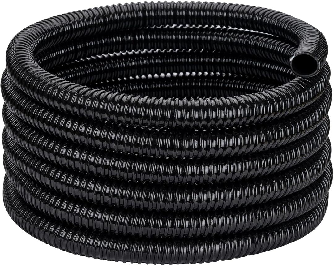 Pond Tubing ID 1 20ft Black Corrugated Flexible Reinforced Waterfall Pond Tube Sump Pump Hose, Non-toxic & Kink proof (20 ft, 1" ID)