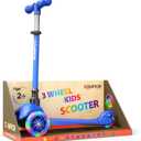 Blue Mini 3 Wheel Scooter for Kids – Lean-to-Steer with LED Light-Up Wheels, Adjustable Handlebar, Wide Anti-Slip Deck, Smooth PU Wheels, Rear Foot Brake – Toddler Scooter for Ages 2+