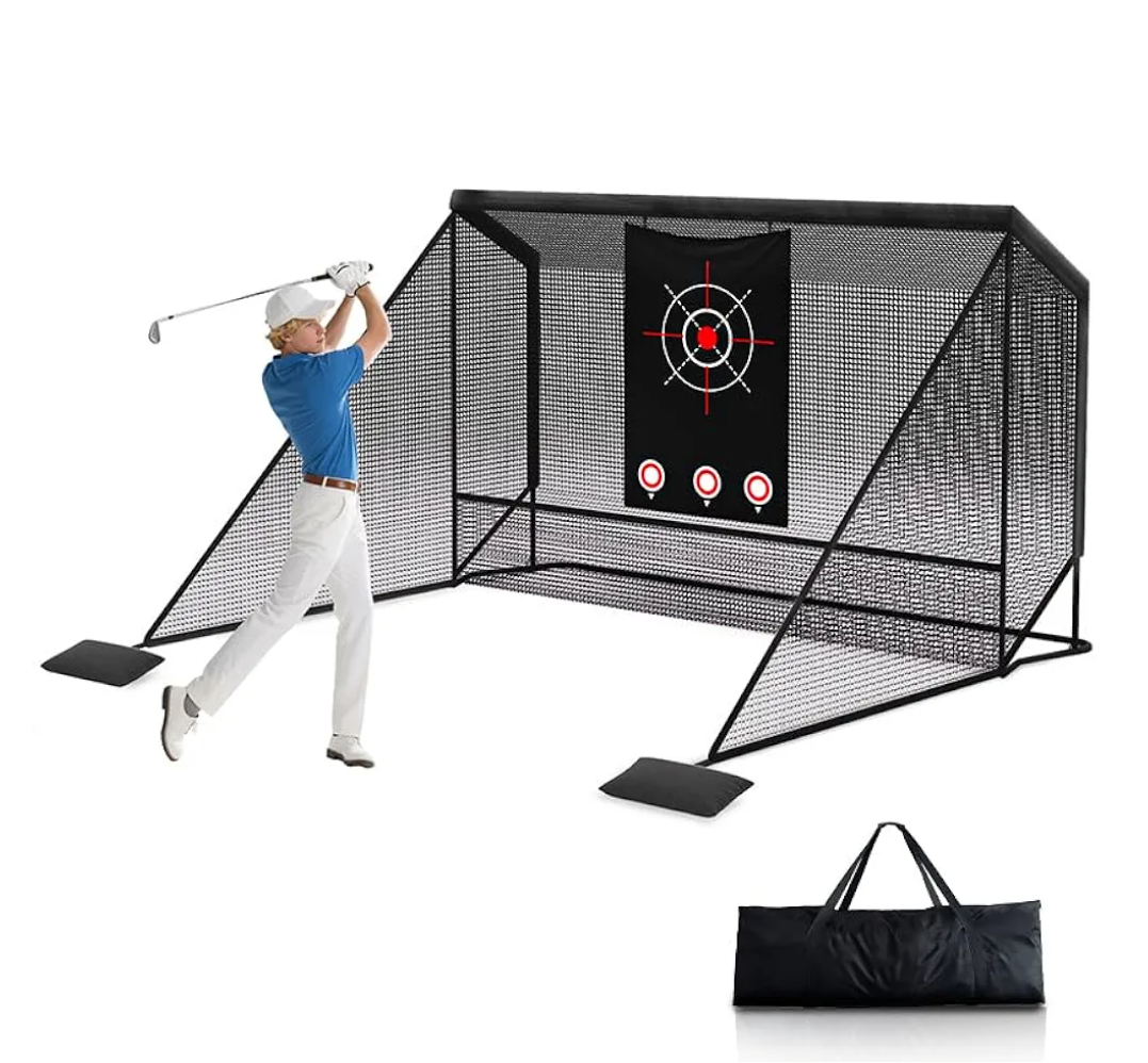 10x7ft Golf Hitting Practice Net with Dual Side Net Barriers & Durable Heavy Duty Steel Frame, Golf Nets Backyard Driving, Chipping & Swing Training for Indoor & Outdoor