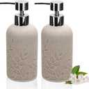 2pcs Hand Soap Dispenser Set, Sandstone Textured Resin Liquid Soap Dispensers for Bathroom Countertop, Heavy & Sturdy Dish Wash Soap Dispenser for Kitchen, Matte Beige