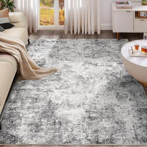 UERMEI 5x7 Area Rug Living Room Rugs - Washable Neutral Modern Abstract Soft Thin Large Rug Indoor Floor No Slip Rug Carpet for Bedroom Under Dining Table Home Office Decor - Grey