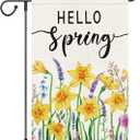 Louise Maelys Spring Garden Flag 12x18 Double Sided Vertical, Burlap Small Daffodil Floral Flower Welcome Garden Yard House Flags Outside Outdoor House Hello Spring Summer Decoration (ONLY FLAG)