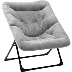 Comfy Saucer Chair for Adults, Soft Faux Fur Bedroom Chair, Accent Dorm Chairs, Flexible Living Room Reading Chairs, Oversized Folding Lounge Seat for Teens, X-Large, Grey