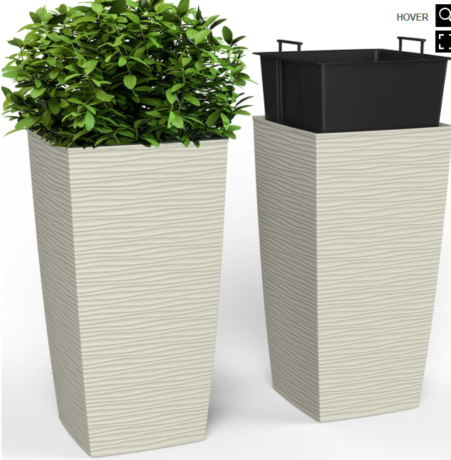 Mueller M-Resin Heavy Duty Tall Planter, Indoor/Outdoor Grande Plant, Tree, Flower Pot, 2-Piece Set, 18, Modern Design, Built-in Drainage, Dark Grey (18 x 9")