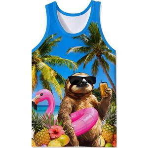 RAISEVERN Mens Tank Tops Summer Sleeveless Tee Cool Workout T-Shirts Beach Novelty Undershirts (Medium, Blue Brown Pink)