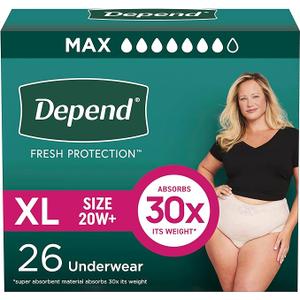 Depend Fresh Protection Adult Diapers, Incontinence & Postpartum Bladder Leak Underwear for Women, Disposable, Maximum, ExtraLarge, Blush, 26 Count, 