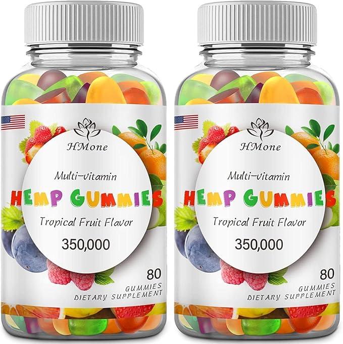 Hemp Gummies for Pain Sleep,Anxiety Extra Strengthen High Potency with Pure Natural Organic Hemp Oil Extract Vegan Edible Low Sugar - 2 Pack